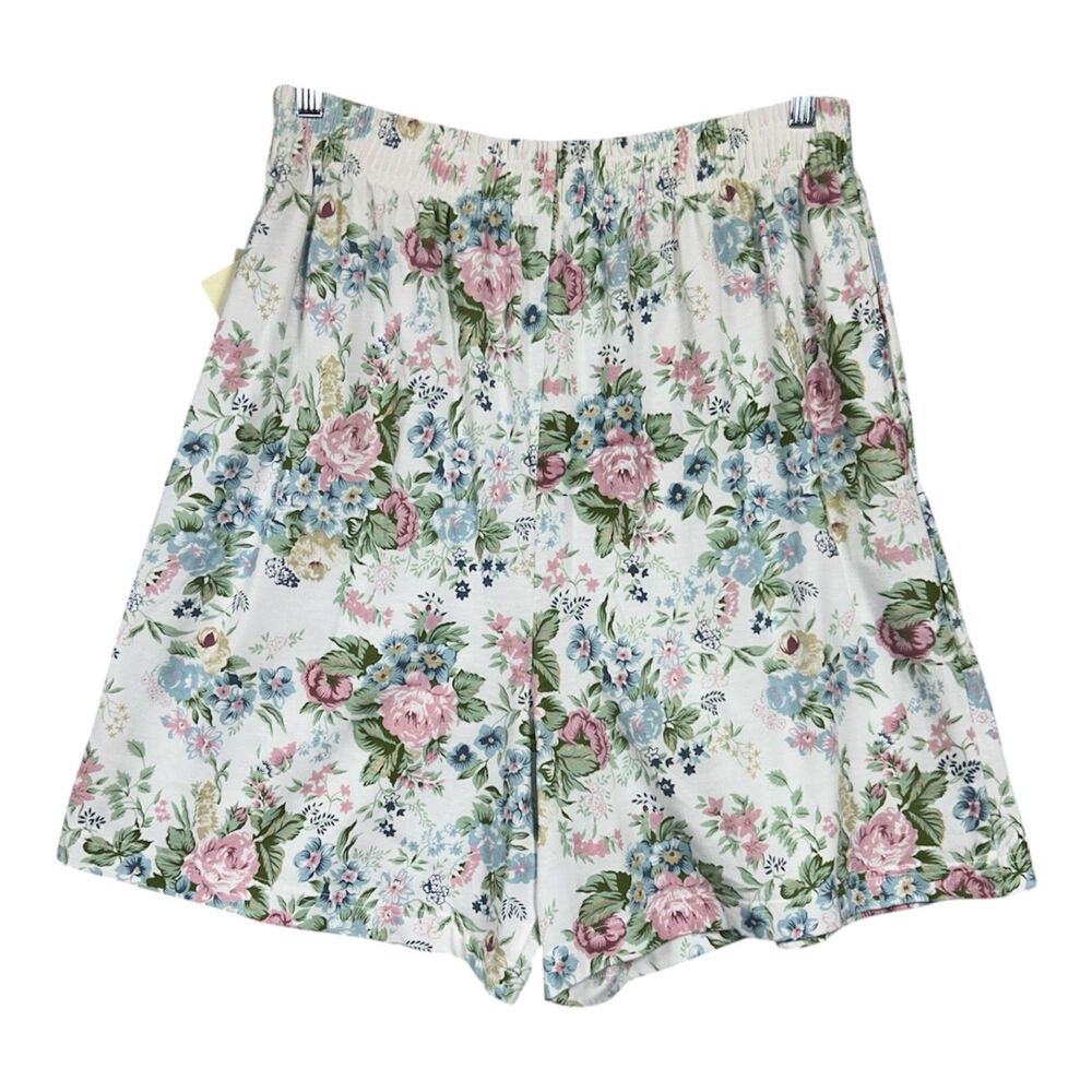 Vintage Emerald Isle Floral High Waist Pull On Casual Spring Shorts Sz 2X White